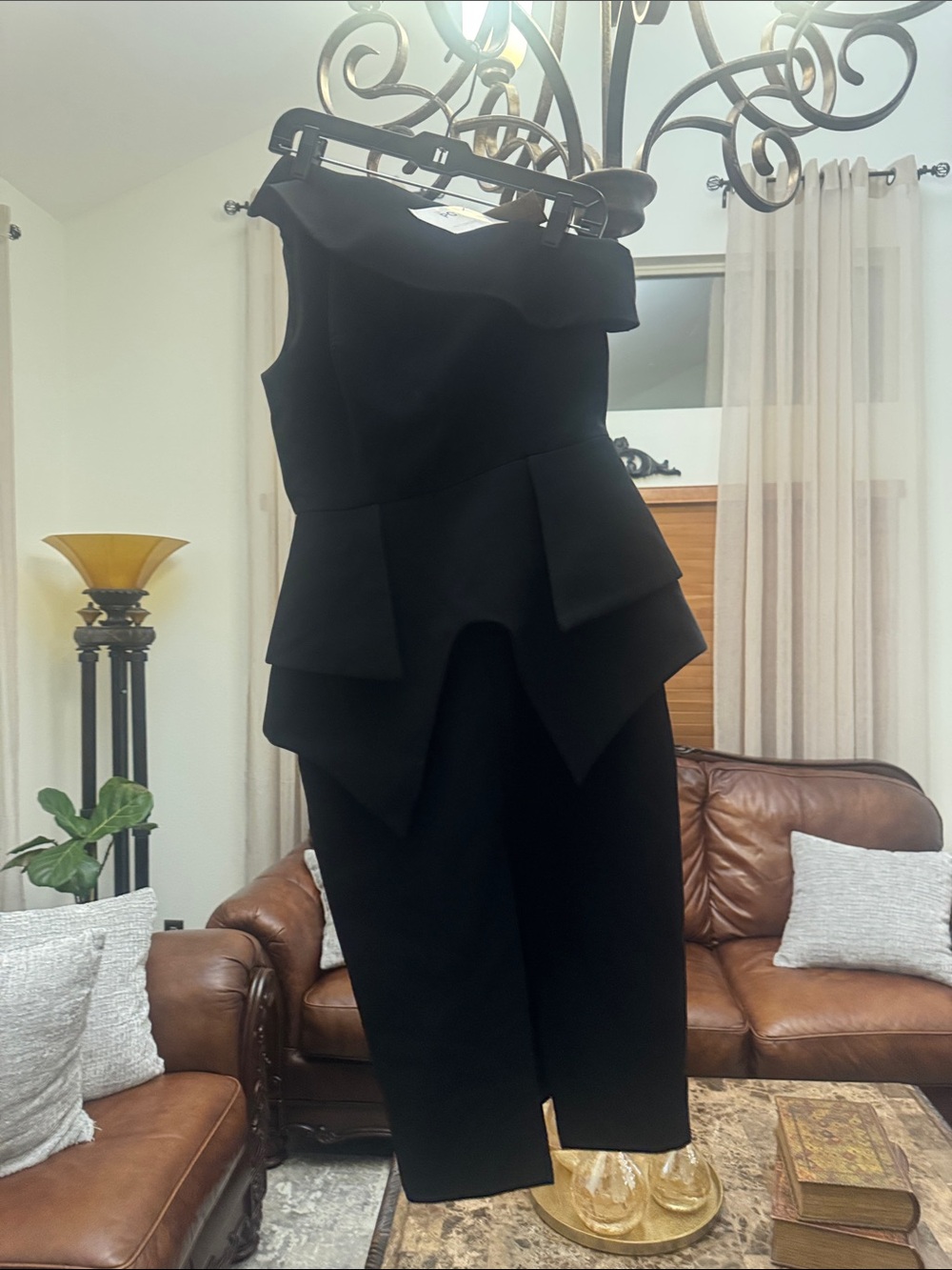 cameo Black One-Shoulder Tiered Peplum Cocktail Dress